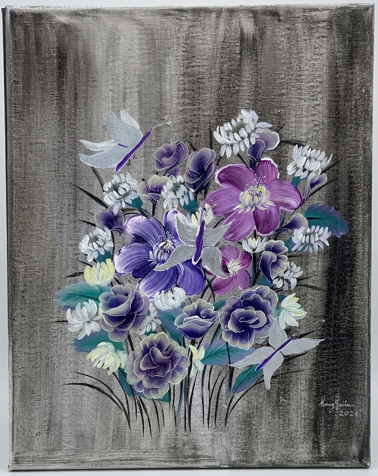 Light and airy abstract acrylic painting with breezy hues and soft, morning-inspired colors.