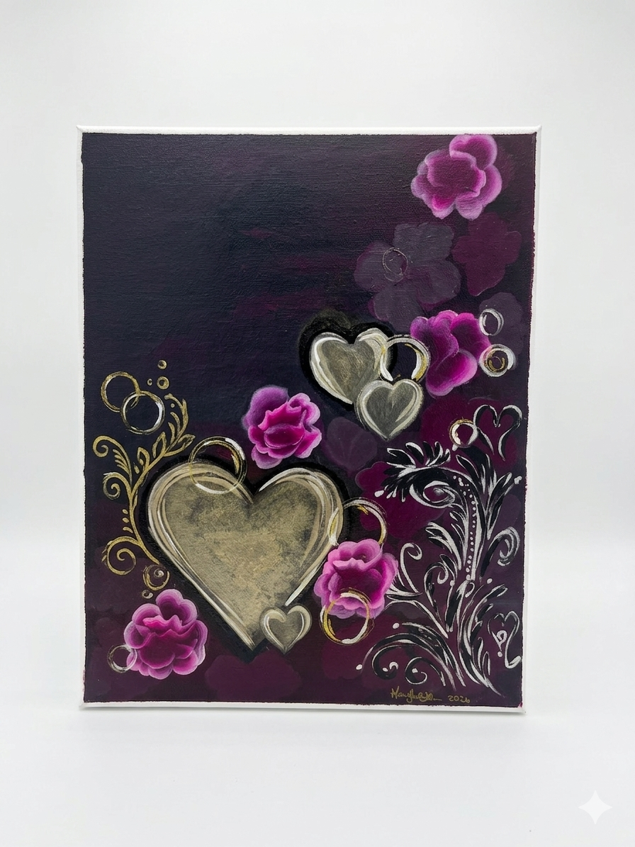 Original abstract acrylic painting featuring soft mauve and purple tones with expressive textures.