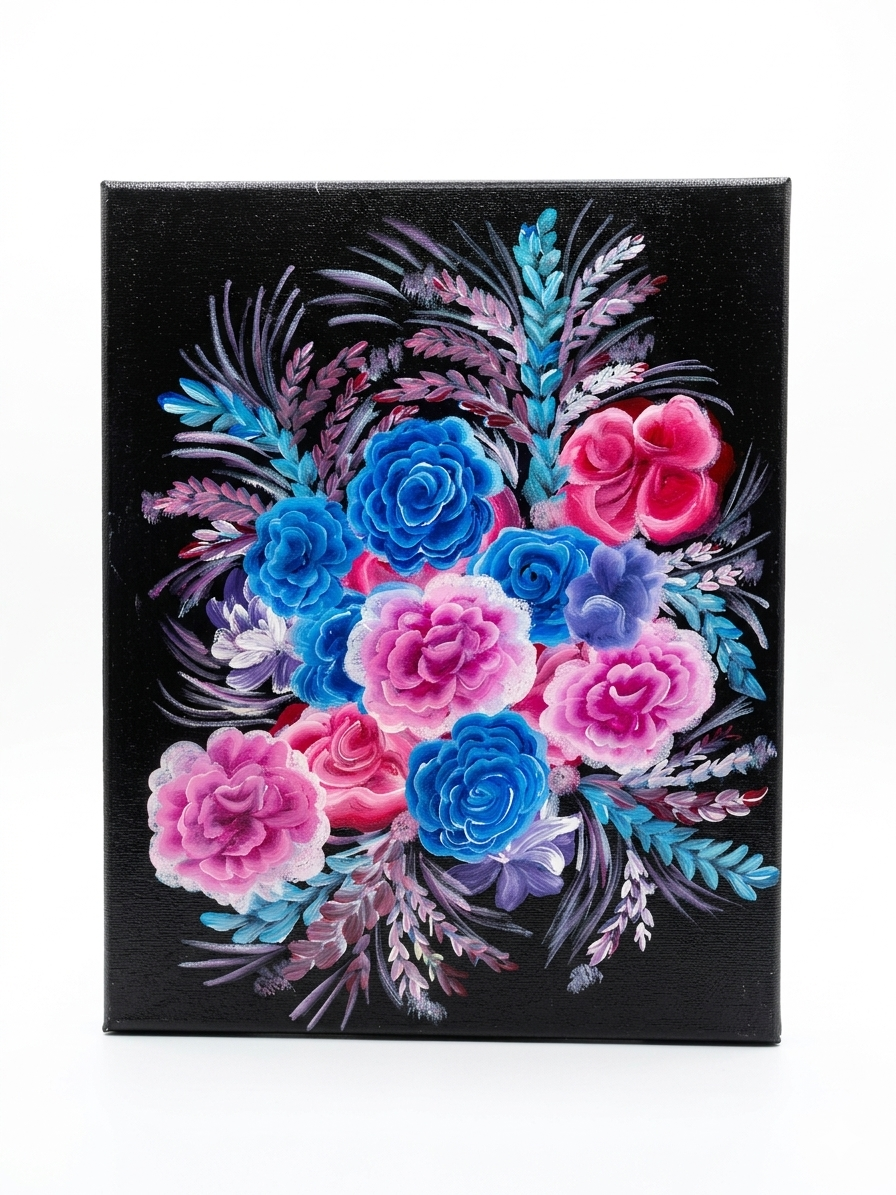 Original vibrant abstract acrylic painting with energetic floral-inspired brushstrokes on canvas.