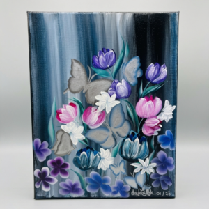 Deep, moody abstract acrylic painting with velvet-like textures and dark, sophisticated tones.