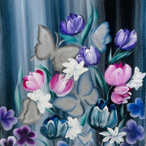 Velvet After Hours floral acrylic painting — moody layered petals by Kayla Sutton.