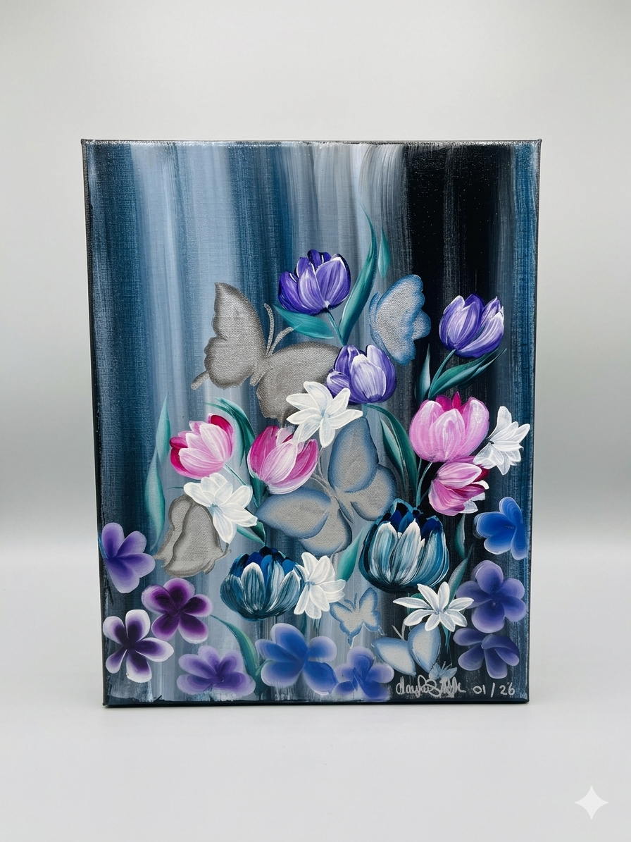 Deep, moody abstract acrylic painting with velvet-like textures and dark, sophisticated tones.