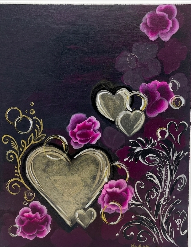 Original abstract acrylic painting featuring soft mauve and purple tones with expressive textures.